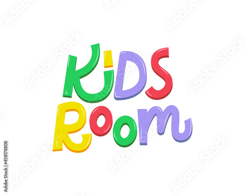 Kids Room vector lettering label. Colorful Kids text in cartoon style