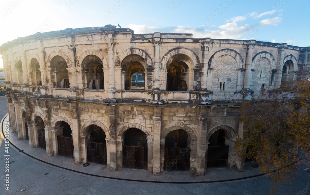 Facade of ancient Arena of Nimes, France