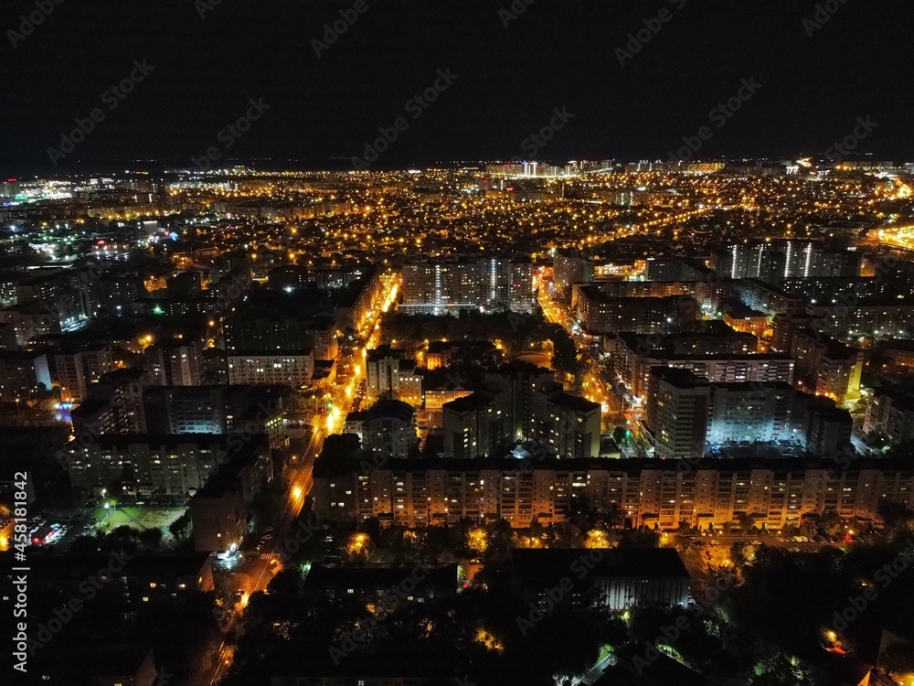 Tyumen city night aerial panorama