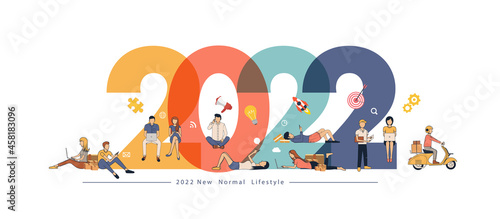 2022 new year Business people working together new normal idea concept, Vector illustration modern layout template
