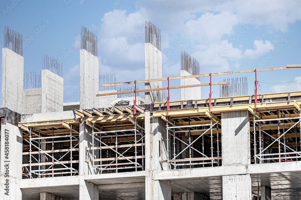 Construction of a monolithic reinforced concrete house. Modern building technologies. Construction of a modern multi-storey building. Construction of a monolithic reinforced concrete house. Modern building technologies. Construction of a modern multi-storey building.