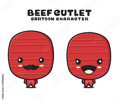 cute beef cutlet mascot, food cartoon illustration
