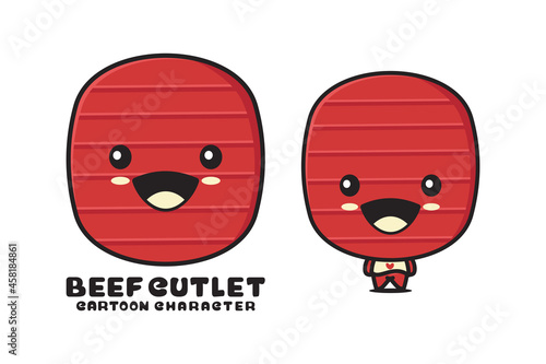 cute beef cutlet mascot, food cartoon illustration