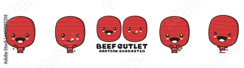 cute beef cutlet mascot, food cartoon illustration, with different facial expressions and poses