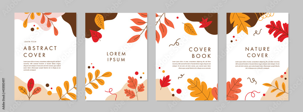 Set of abstract creative artistic templates with autumn or fall season concept. Universal cover Designs for Annual Report, Brochures, Flyers, Presentations, Leaflet, Magazine.