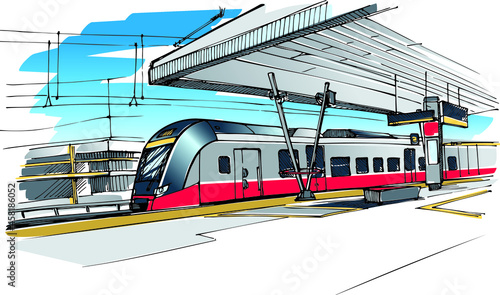 Saburban express train - hand drawn sketch