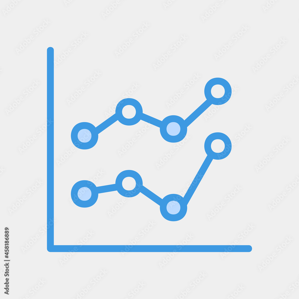 Vector illustration of line chart icon in blue style for any projects Vector illustration of line chart icon in blue style for any projects