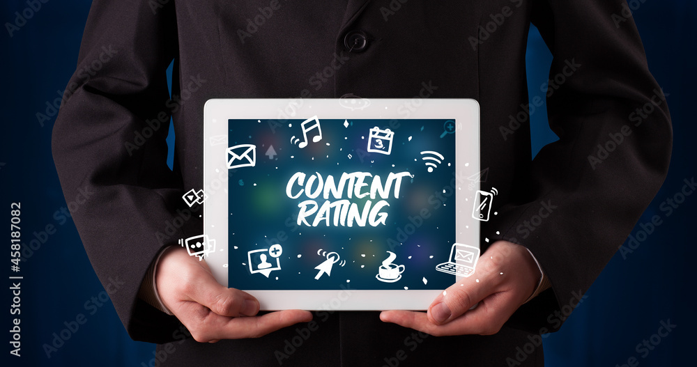 Person holding tablet, social network concept Person holding tablet, social network concept