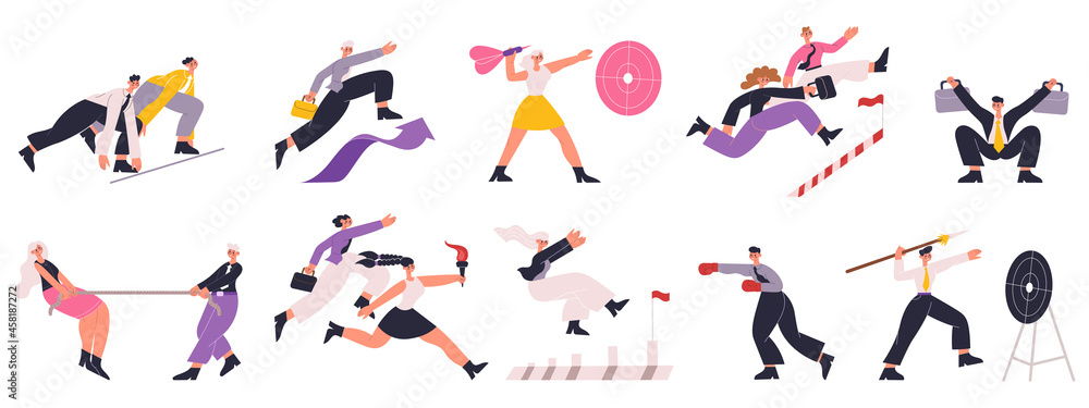 Office worker characters professional business corporate competition. Business workers and employees professional competition vector illustration set. Career competition