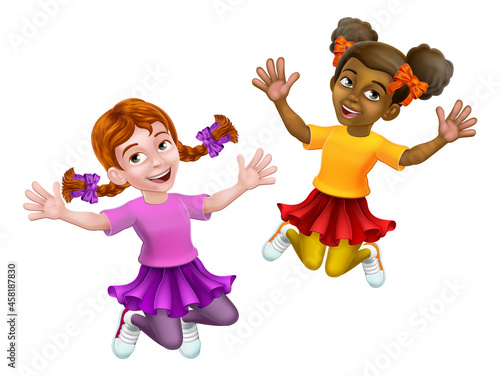 Jumping Girls Kids Children Cartoon