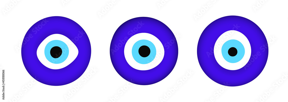 Blue oriental evil eye symbol amulet flat style design vector illustration isolated on white background. Greek or turkish nazar protection talisman. Blue oriental evil eye symbol amulet flat style design vector illustration isolated on white background. Greek or turkish nazar protection talisman.