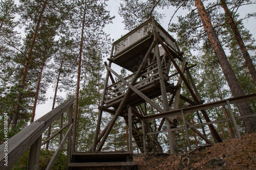 old wooden fire lookout in the forest