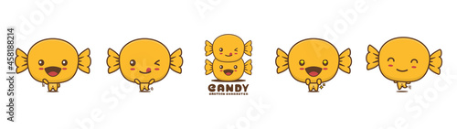 cute yellow candy mascot, with different facial expressions and poses