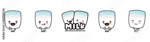 cute milk mascot, with different facial expressions and poses