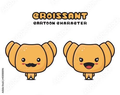 cute croissant mascot, bread cartoon illustration