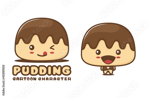 cute chocolate pudding mascot, cake cartoon illustration