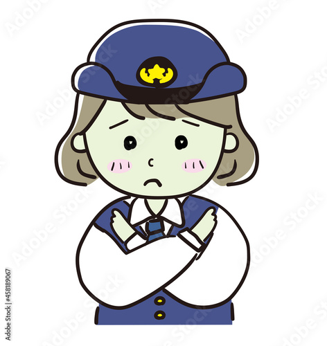 女性警察官がダメとポーズをとるイラスト