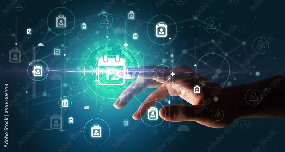 Businessman hand pressing stock graphic information on multitouch screen Businessman hand pressing stock graphic information on multitouch screen