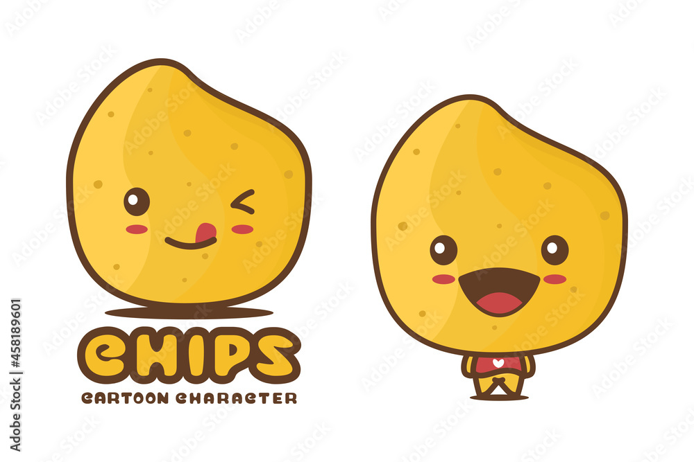 cute chips mascot, snack cartoon illustration