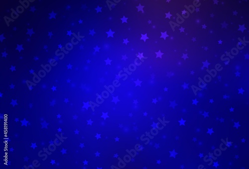 Dark BLUE vector texture with colored snowflakes, stars.
