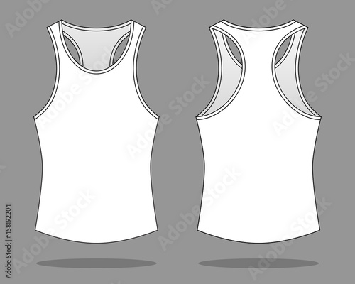 Blank White Tank Top-Running Template on Gray Background. Front and Back Views, Vector File.