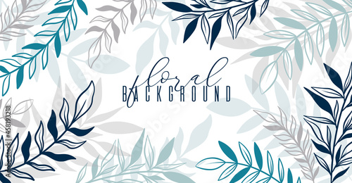 Floral frame horizontal organic design product.Leaf and tree branch elegant hand draw line style.