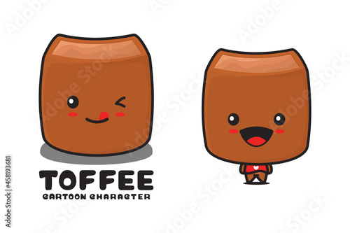 cute toffee mascot, sweet food cartoon illustration