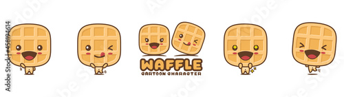 Fototapeta Naklejka Na Ścianę i Meble -  cute waffle mascot, snack cartoon illustration, with different facial expressions and poses