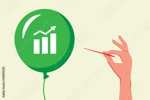Financial market bubble as green balloon in the sky