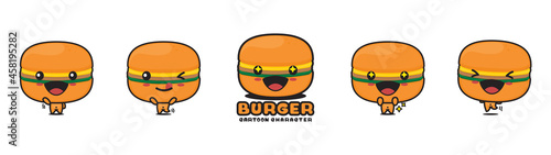 cute burger mascot, food cartoon illustration, with different facial expressions and poses