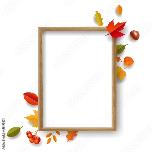 Wooden Frame With Isolated White Background With Gradient Background, Vector Illustration