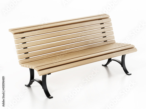 Wooden park bench isolated on white background. 3D illustration