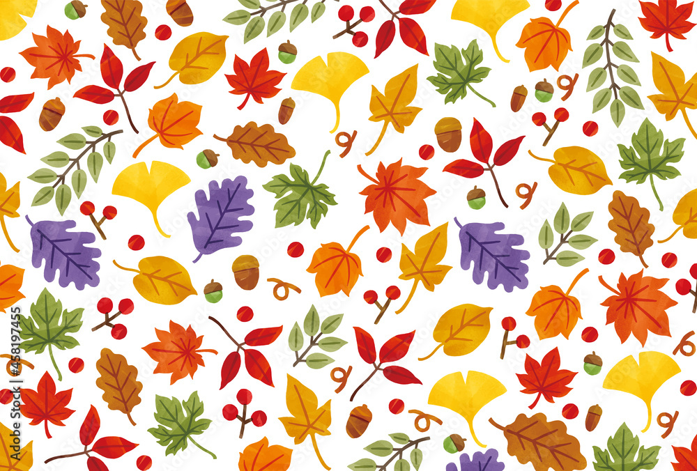 秋の紅葉 かわいい手描き風ベクターイラスト