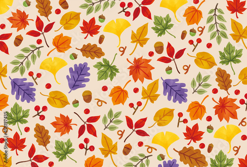 秋の紅葉 かわいい手描き風ベクターイラスト