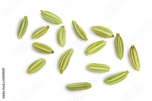 Dried fennel seeds isolated on white background with clipping path. Top view. Flat lay photo