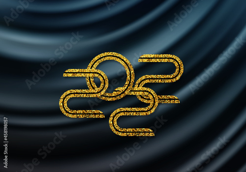 Luxurious dark wavy background with falling snow and numbers 2022. Gold glitters 2022. Winter holiday background.