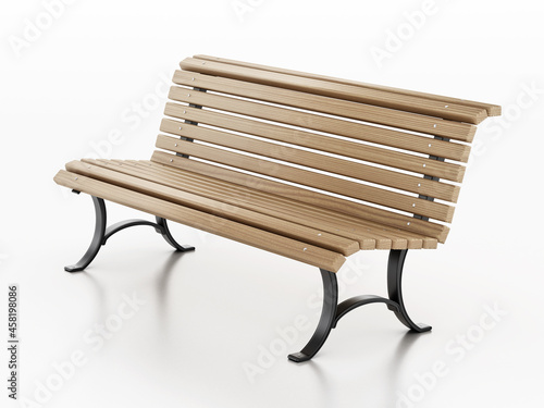 Wooden park bench isolated on white background. 3D illustration