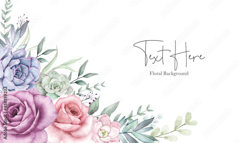 beautiful floral background design with watercolor floral ornament - obrazy, fototapety, plakaty 