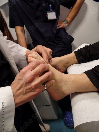 Podiatry and biomechanics class. Teacher teaches students the different techniques