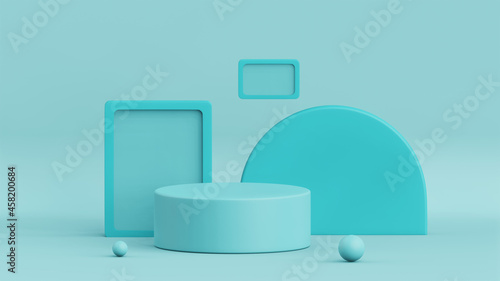 3D rendering of empty product display podiums on turquoise color background. Stage for product advertising. © vectorman92