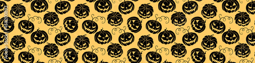 Vector Seamless pattern with pumpkins, Jack o Lantern. Halloween backgrounds and textures in flat style, isolated