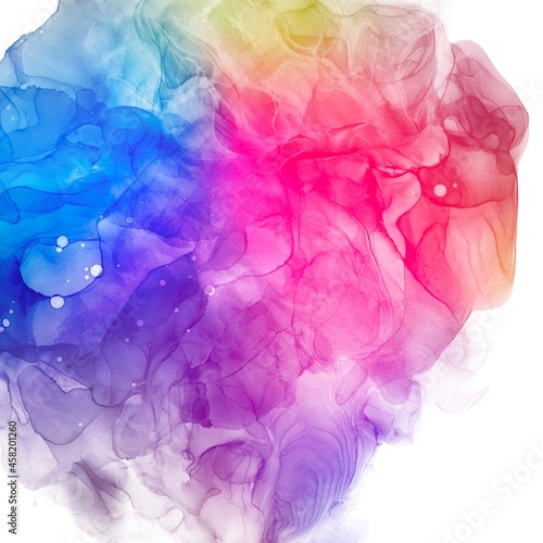 Fototapeta Naklejka Na Ścianę i Meble -  アルコールインクアートの抽象背景）虹色の鮮やかなグラデーション　うねり　曲線　煙　水　正方形　綺麗　動き
