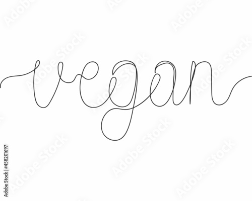 Continuous one line of slices of word vegan in silhouette on a white background. Linear stylized.Minimalist.