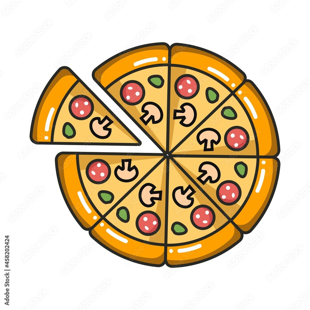 Vector colorful icon of pizza. Isolated on white background.