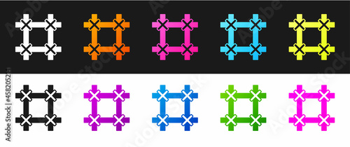 Set Prison window icon isolated on black and white background. Vector