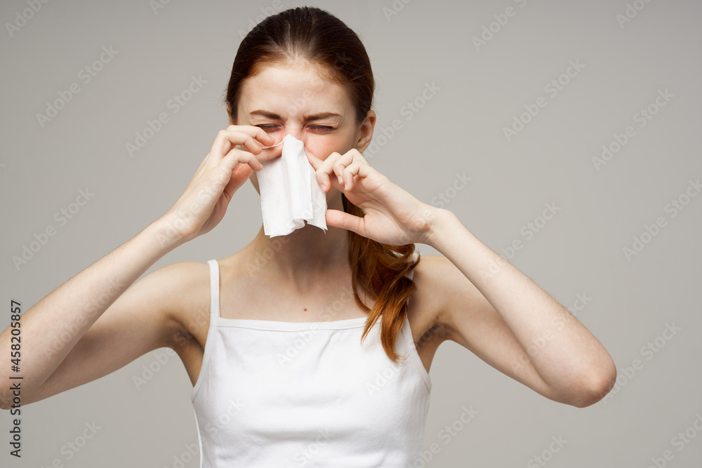 sick woman flu infection virus health problems isolated background sick woman flu infection virus health problems isolated background