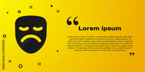 Black Drama theatrical mask icon isolated on yellow background. Vector