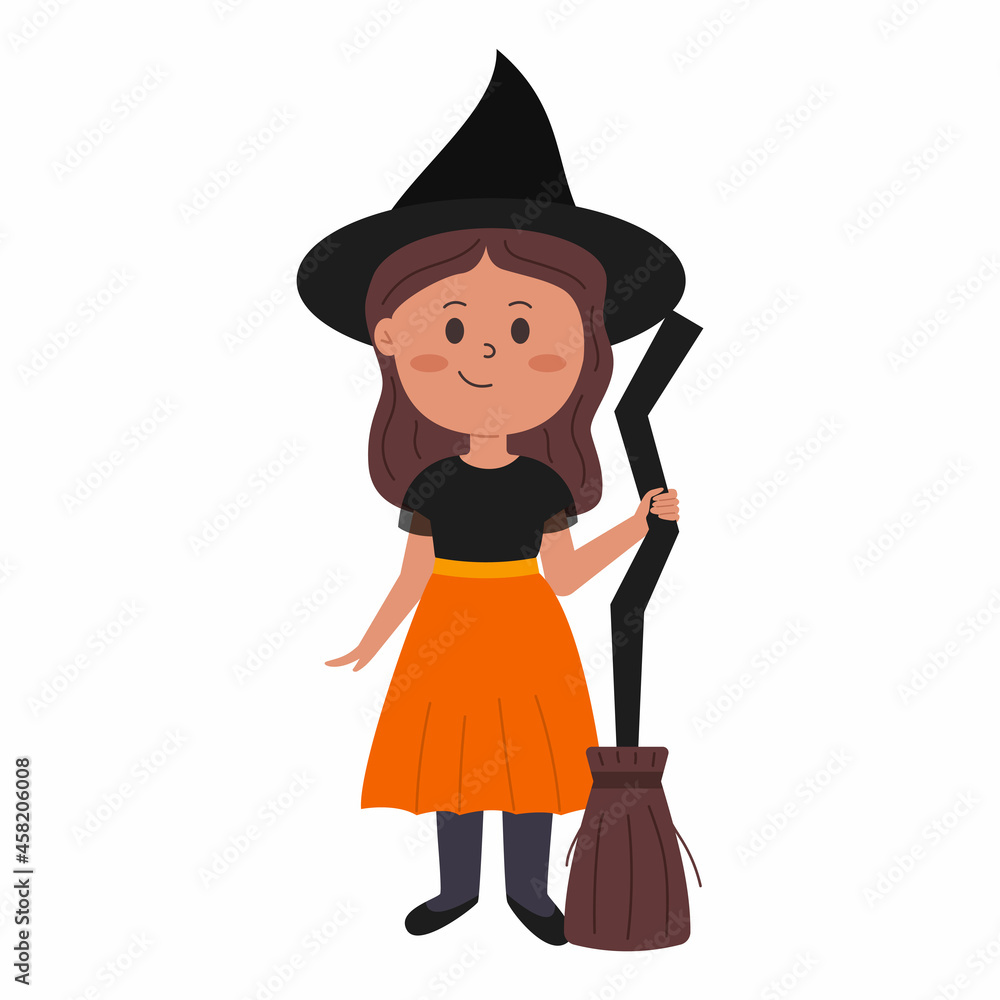 Girl in witch costume with broom for halloween Girl in witch costume with broom for halloween