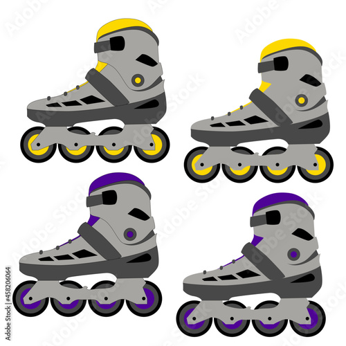 Set of grey yellow blue roller skate stile fun sports kids boy girl unisex
