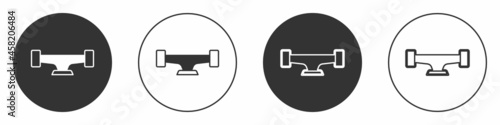 Black Skateboard wheel icon isolated on white background. Skateboard suspension. Skate wheel. Circle button. Vector